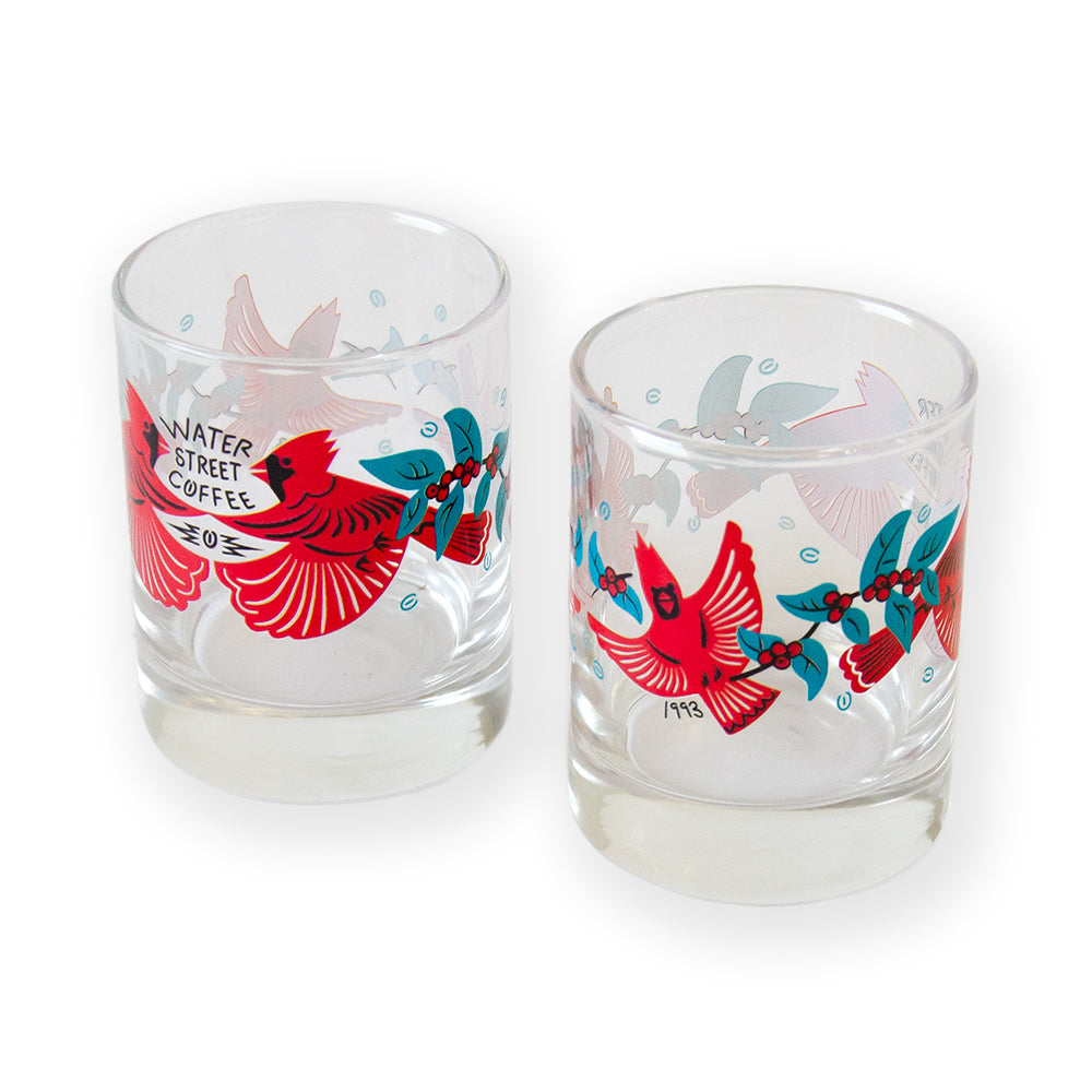 shot glass with Cardinals and Coffee Cherries