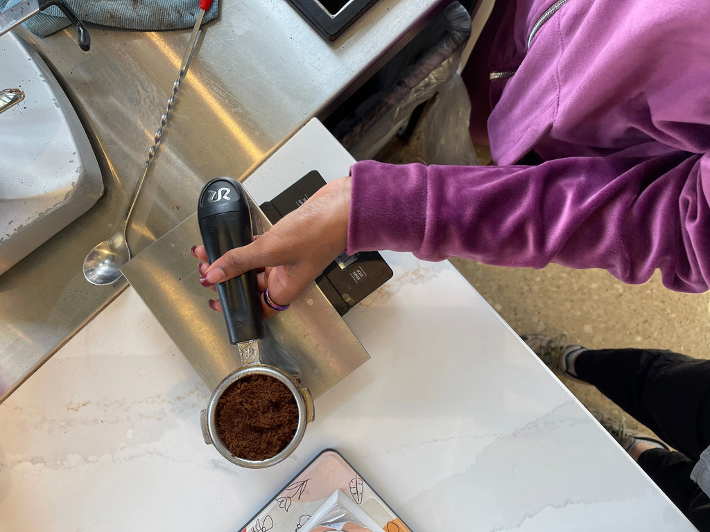 Espresso grounds in portafilter