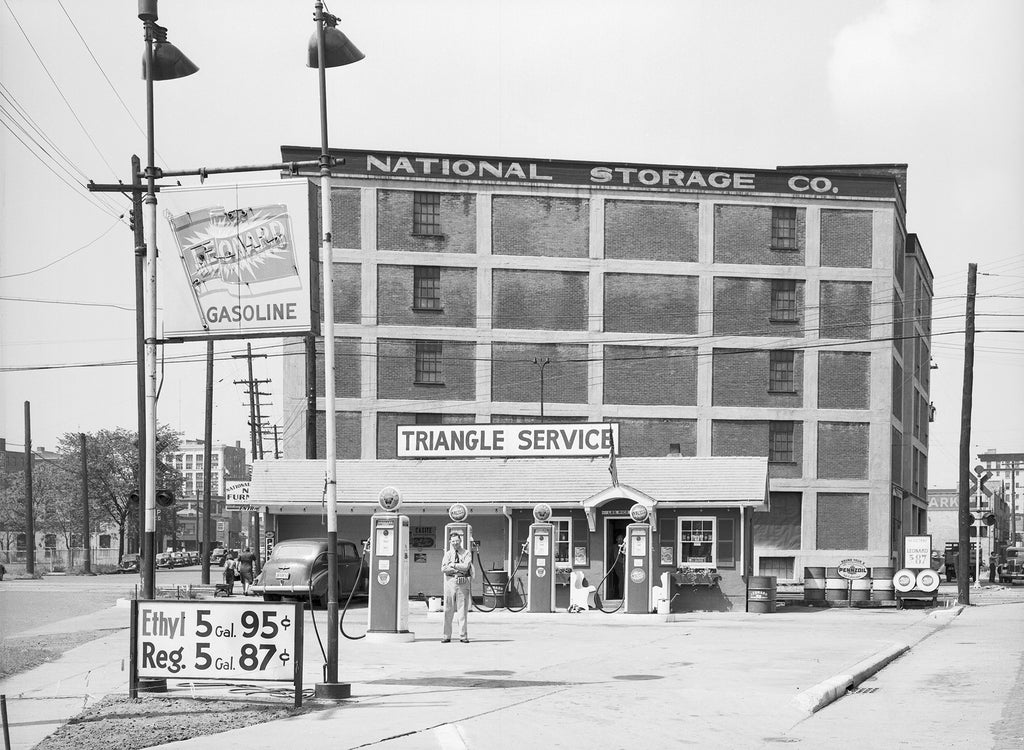 downtown renovated gas station western michigan university archives black and white photo