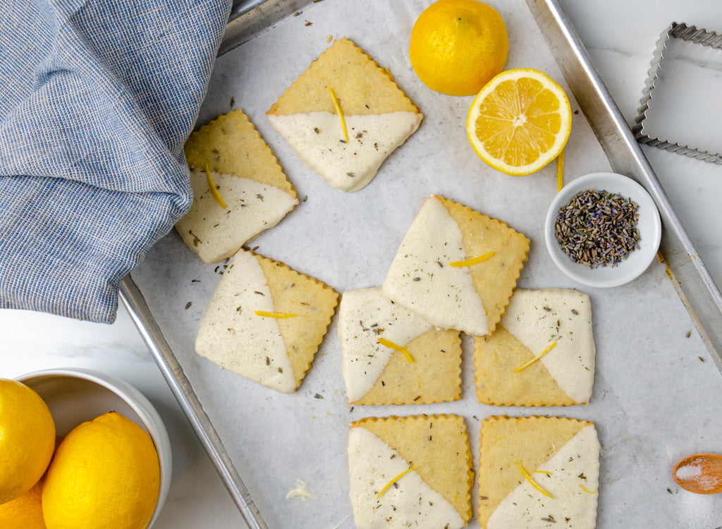 Lemon lavender cookies on baking sheet