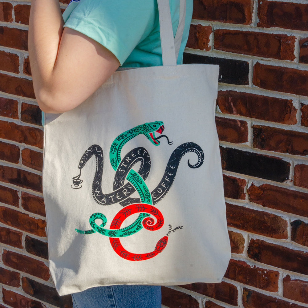 Snake & Cup Canvas Tote